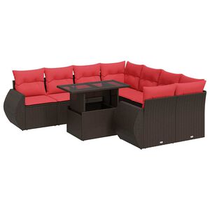 vidaXL Salon de jardin avec coussins 9pcs marron r&eacute;sine tress&eacute;e acacia