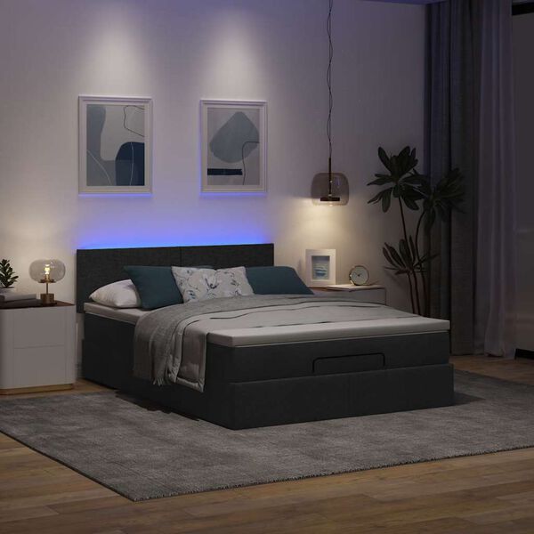 vidaXL Lit ottoman avec matelas et LED noir 140x190 cm tissu