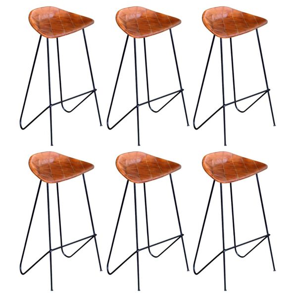 vidaXL Chaises de bar lot de 6 marron cuir v&eacute;ritable
