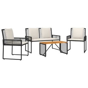 vidaXL Ensemble de meubles d'ext&eacute;rieur 4 pcs Noir et blanc cr&egrave;me