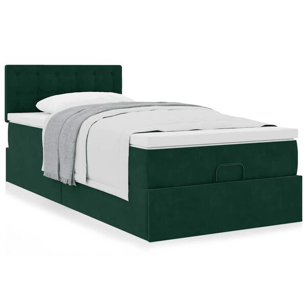 vidaXL Cadre de lit ottoman avec matelas vert fonc&eacute; 90x200 cm velours