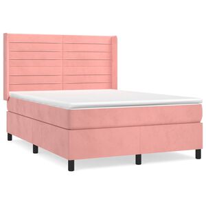 vidaXL Sommier &agrave; lattes de lit avec matelas Rose 140x200 cm Velours