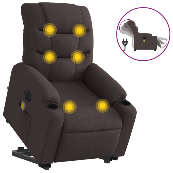 vidaXL Fauteuil inclinable de massage &eacute;lectrique Marron fonc&eacute; Tissu