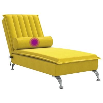 vidaXL Chaise longue de massage avec traversin jaune velours