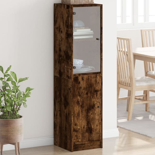 vidaXL Buffet avec porte en verre ch&ecirc;ne fum&eacute; 35x37x142 cm