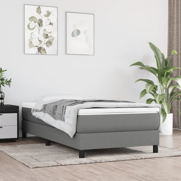 vidaXL Sommier &agrave; lattes de lit avec matelas Gris fonc&eacute; 80x200 cm Tissu
