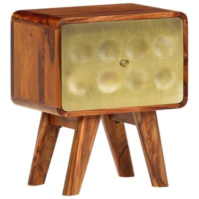 vidaXL Table de chevet Bois de Sesham solide Imprimé doré 49x40x30 cm