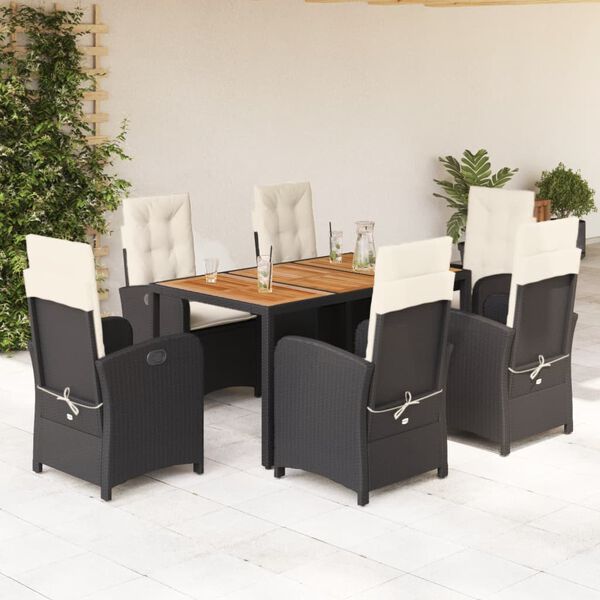 vidaXL Ensemble à manger de jardin coussins 7pcs Noir Résine tressée