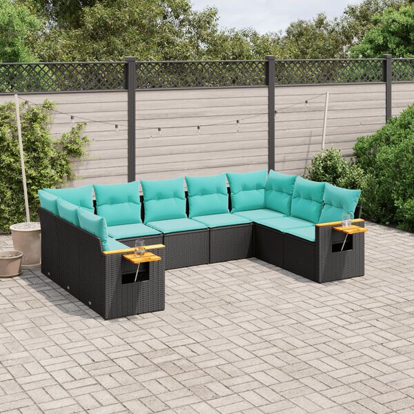 vidaXL Salon de jardin 9 pcs avec coussins noir résine tressée