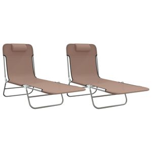 vidaXL Chaises longues pliables lot de 2 marron textil&egrave;ne et acier
