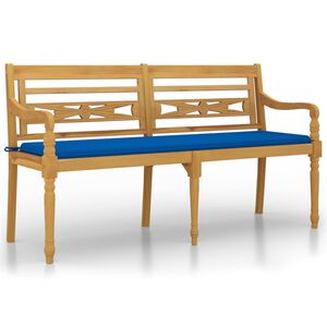 vidaXL Banc Batavia avec coussin bleu royal 150 cm Bois de teck massif