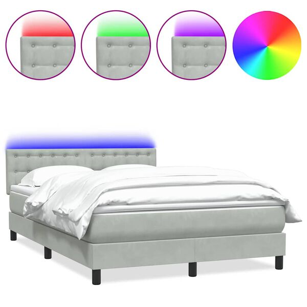 vidaXL Sommier &agrave; lattes de lit et matelas et LED gris clair 140x220cm velours