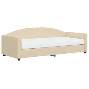 vidaXL Lit de jour avec matelas cr&egrave;me 90x200 cm tissu