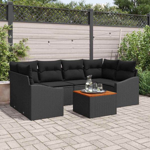 vidaXL Ensemble de canap&eacute; de jardin avec coussin 7 pcs Noir polyrotin