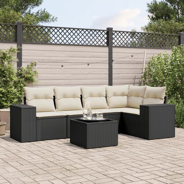 vidaXL Salon de jardin 6 pcs avec coussins noir r&eacute;sine tress&eacute;e