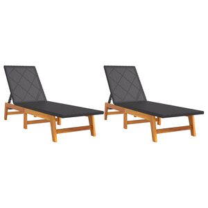 vidaXL Chaises longues lot de 2 noir/marron r&eacute;sine tress&eacute;e/bois acacia