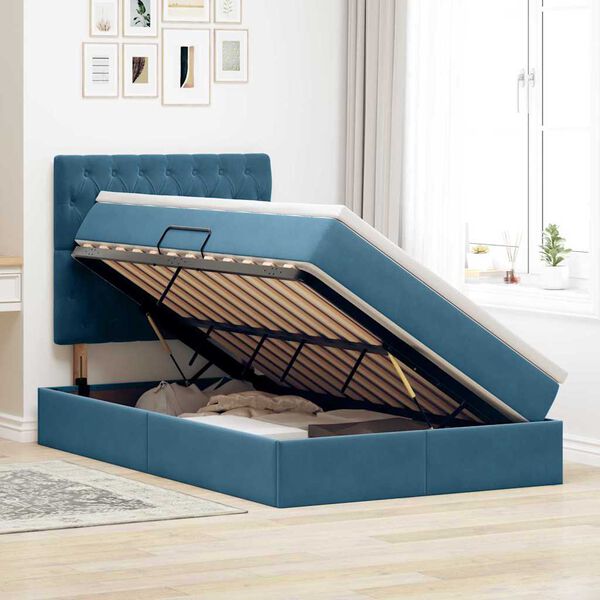 vidaXL Lit avec rangement et matelas Bleu fonc&eacute; 120 x 200 cm Velours
