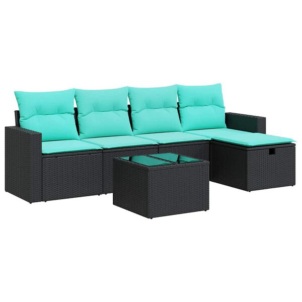 vidaXL Salon de jardin 6 pcs avec coussins noir r&eacute;sine tress&eacute;e
