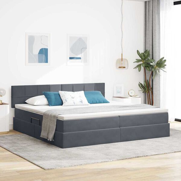 vidaXL Lit de Rangement avec matelas Gris fonc&eacute; 200 x 200 cm Velours