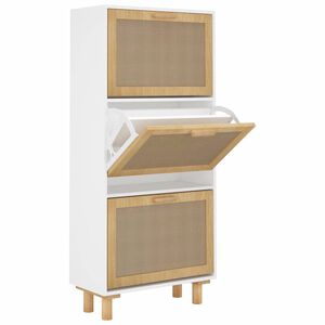vidaXL Armoire &agrave; chaussures Blanc 52x25x115 cm Bois d'ing&eacute;nierie/rotin