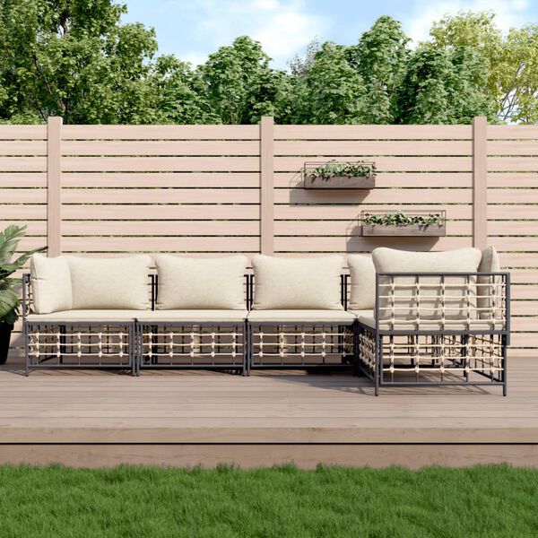 vidaXL Salon de jardin 5 pcs avec coussins anthracite résine tressée