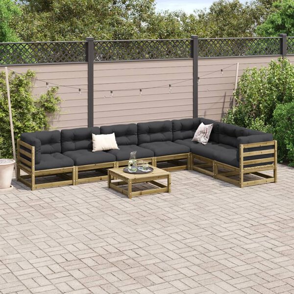 vidaXL Salon de jardin 8 pcs avec coussins bois de pin impr&eacute;gn&eacute;