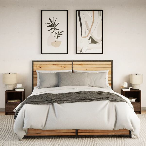 vidaXL Armoires de chevet et lumi&egrave;res LED 2 pcs ch&ecirc;ne marron