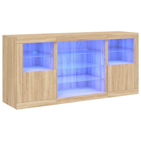 vidaXL Buffet avec lumières LED chêne sonoma 142,5x37x67 cm