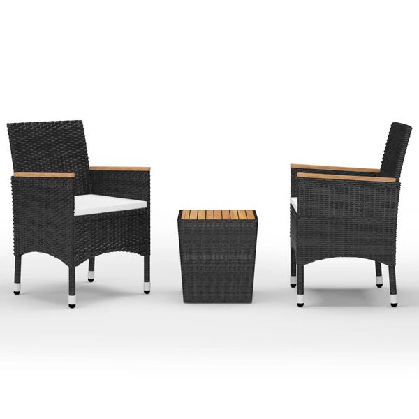 vidaXL Ensemble de bistro 3 pcs Résine tressée et bois d'acacia Noir