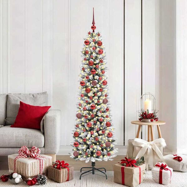 vidaXL Sapin de No&euml;l artificiel Blanc 180 cm PVC, m&eacute;tal et plastique