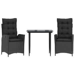vidaXL Ensemble &agrave; manger de jardin avec coussins 3 pcs Noir