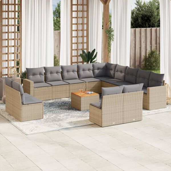 vidaXL Salon de jardin et coussins 14 pcs m&eacute;lange beige r&eacute;sine tress&eacute;e