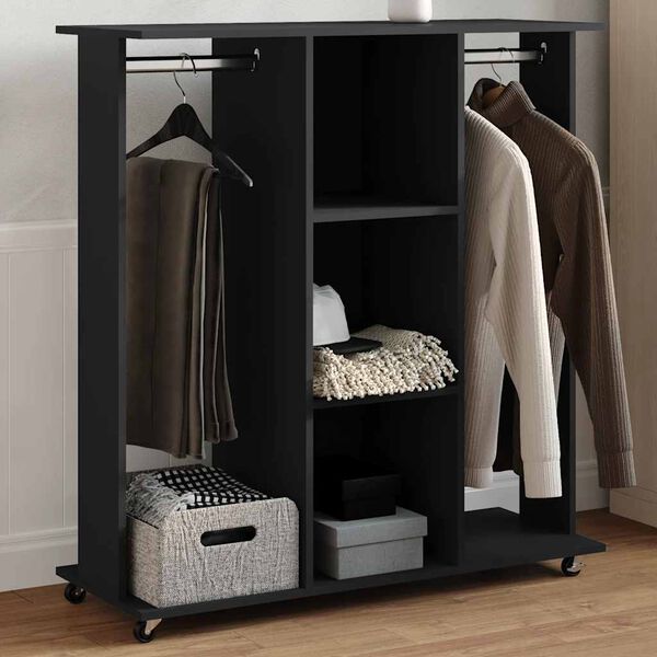 vidaXL Garde-robe avec roues noir 102x38x110 cm bois d'ing&eacute;nierie