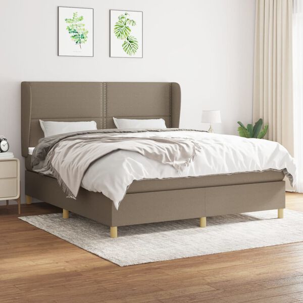 vidaXL Sommier &agrave; lattes de lit avec matelas Taupe 160x200 cm Tissu