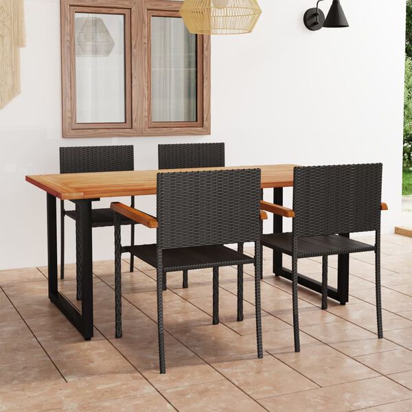 vidaXL Ensemble &agrave; manger de jardin 5 pcs R&eacute;sine tress&eacute;e Noir