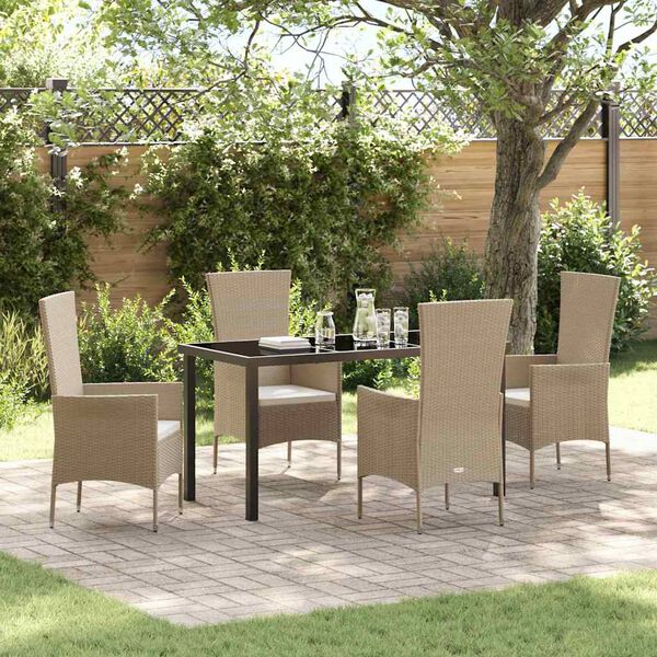 vidaXL Ensemble de salle &agrave; manger pour jardin 5 pcs Beige polyrotin