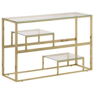 vidaXL Table console dor&eacute; acier inoxydable et verre tremp&eacute;