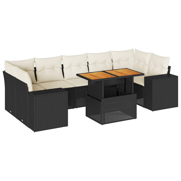 vidaXL Salon de jardin 8 pcs avec coussins noir r&eacute;sine tress&eacute;e