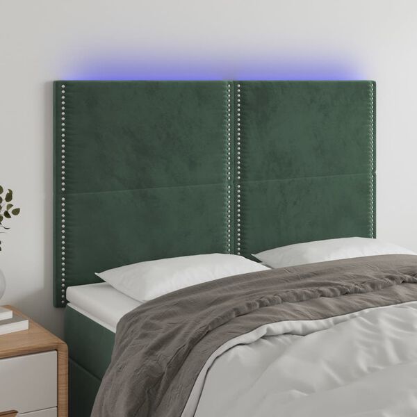 vidaXL T&ecirc;te de lit &agrave; LED Vert fonc&eacute; 144x5x118/128 cm Velours