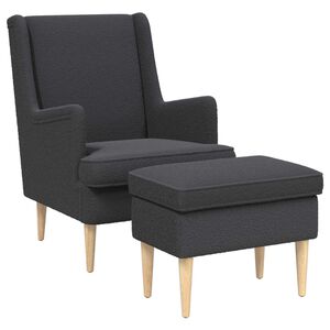 vidaXL Fauteuil avec pouf 2 pc Gris fonc&eacute; Boucl&eacute;
