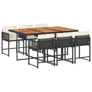 vidaXL Ensemble &agrave; manger de jardin coussins 7pcs Noir R&eacute;sine tress&eacute;e