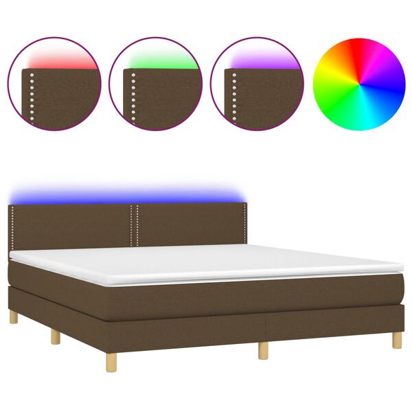 vidaXL Sommier &agrave; lattes de lit matelas et LED Marron fonc&eacute; 160x200 cm