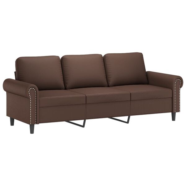 vidaXL Canap&eacute; 3 places oreillers et coussins Marron 180 cm Similicuir