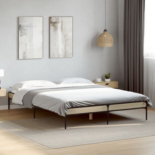 vidaXL Cadre de lit sans matelas ch&ecirc;ne sonoma 135x190 cm