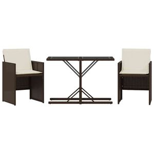 vidaXL Ensemble de bistro 3 pcs avec coussins marron r&eacute;sine tress&eacute;e
