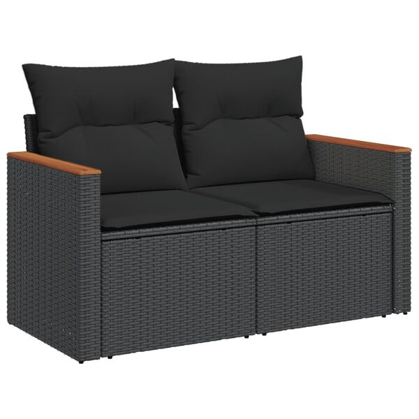 vidaXL Salon de jardin 9 pcs avec coussins noir r&eacute;sine tress&eacute;e