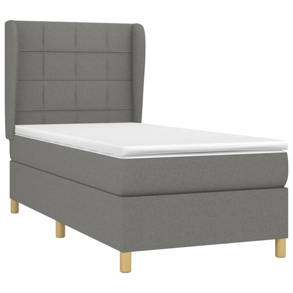 vidaXL Sommier &agrave; lattes de lit avec matelas Gris fonc&eacute; 90x200 cm Tissu