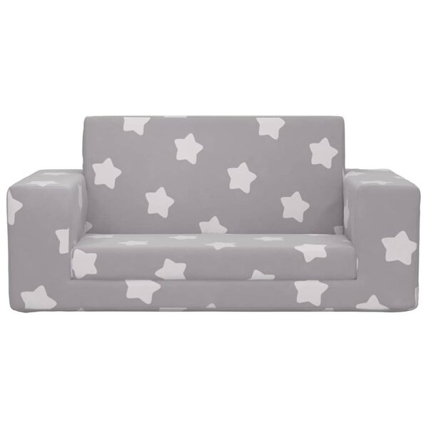 vidaXL Canap&eacute;-lit enfant 2 places gris clair &eacute;toiles peluche douce