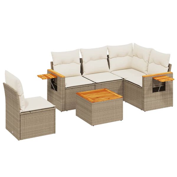 vidaXL Salon de jardin avec coussins 6 pcs beige r&eacute;sine tress&eacute;e