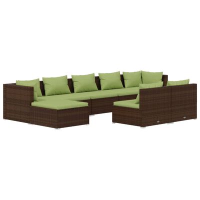 vidaXL Salon de jardin avec coussins 9 pcs marron résine tressée